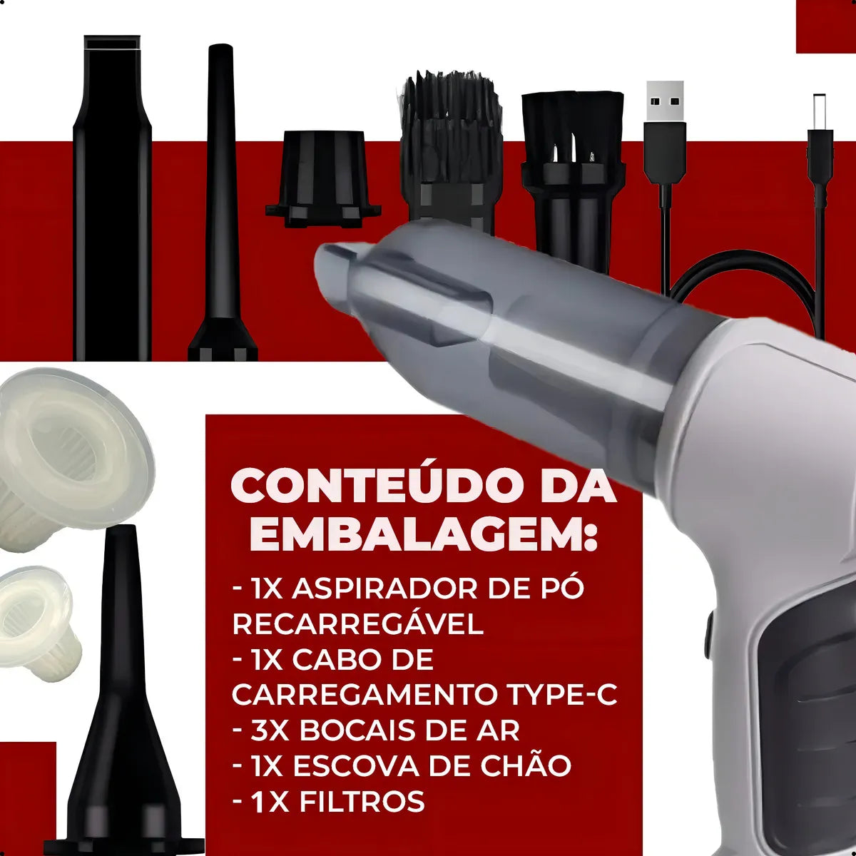 Aspirador De Pó Mini Soprador 3em1 Usb Refil Portátil Recarregável