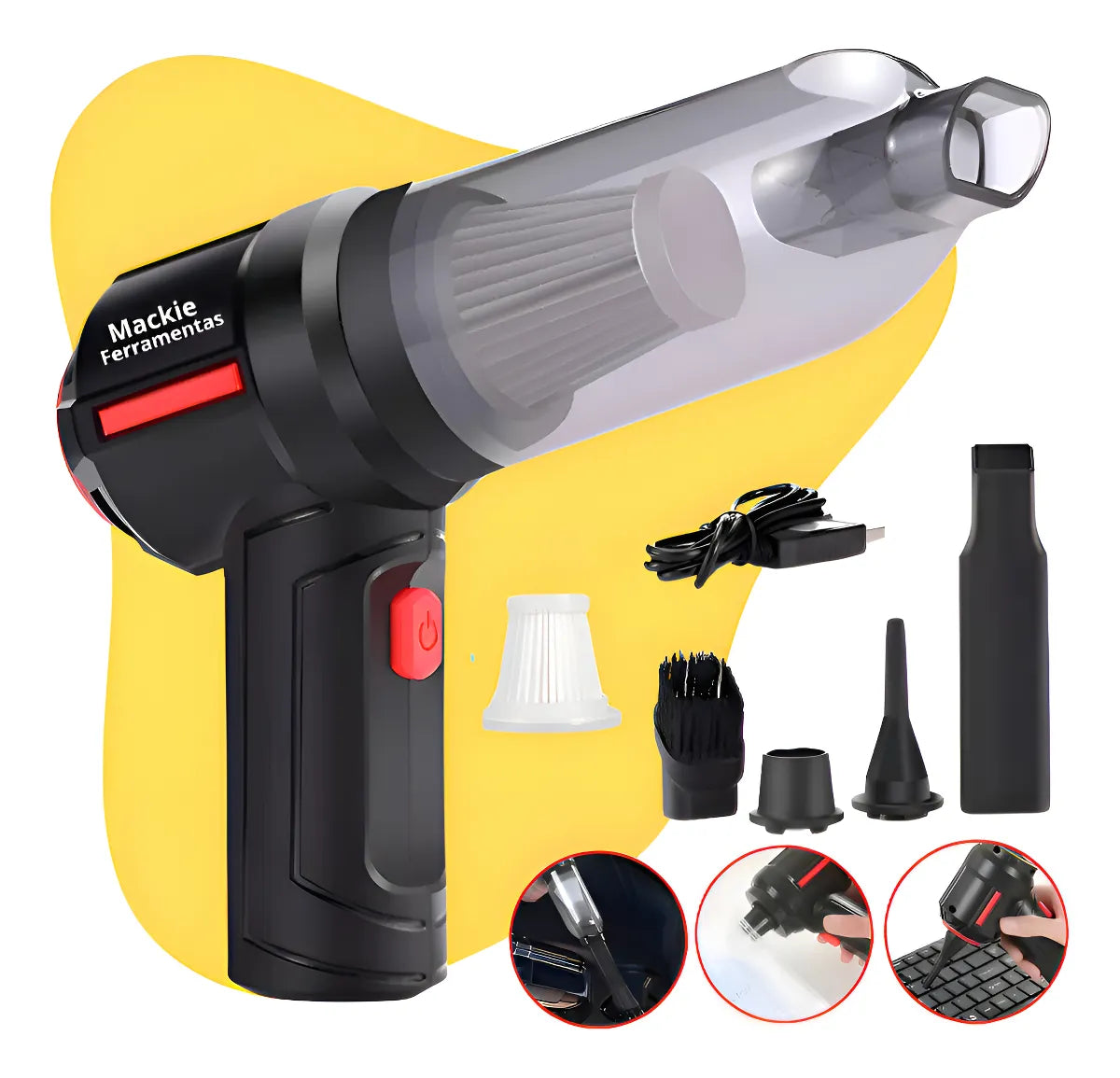 Aspirador De Pó Mini Soprador 3em1 Usb Refil Portátil Recarregável