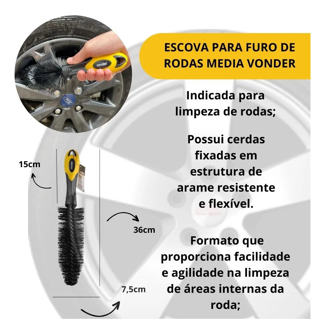 Combo Lava Carros Luva Microfibra Escova Roda E Caixa Carro