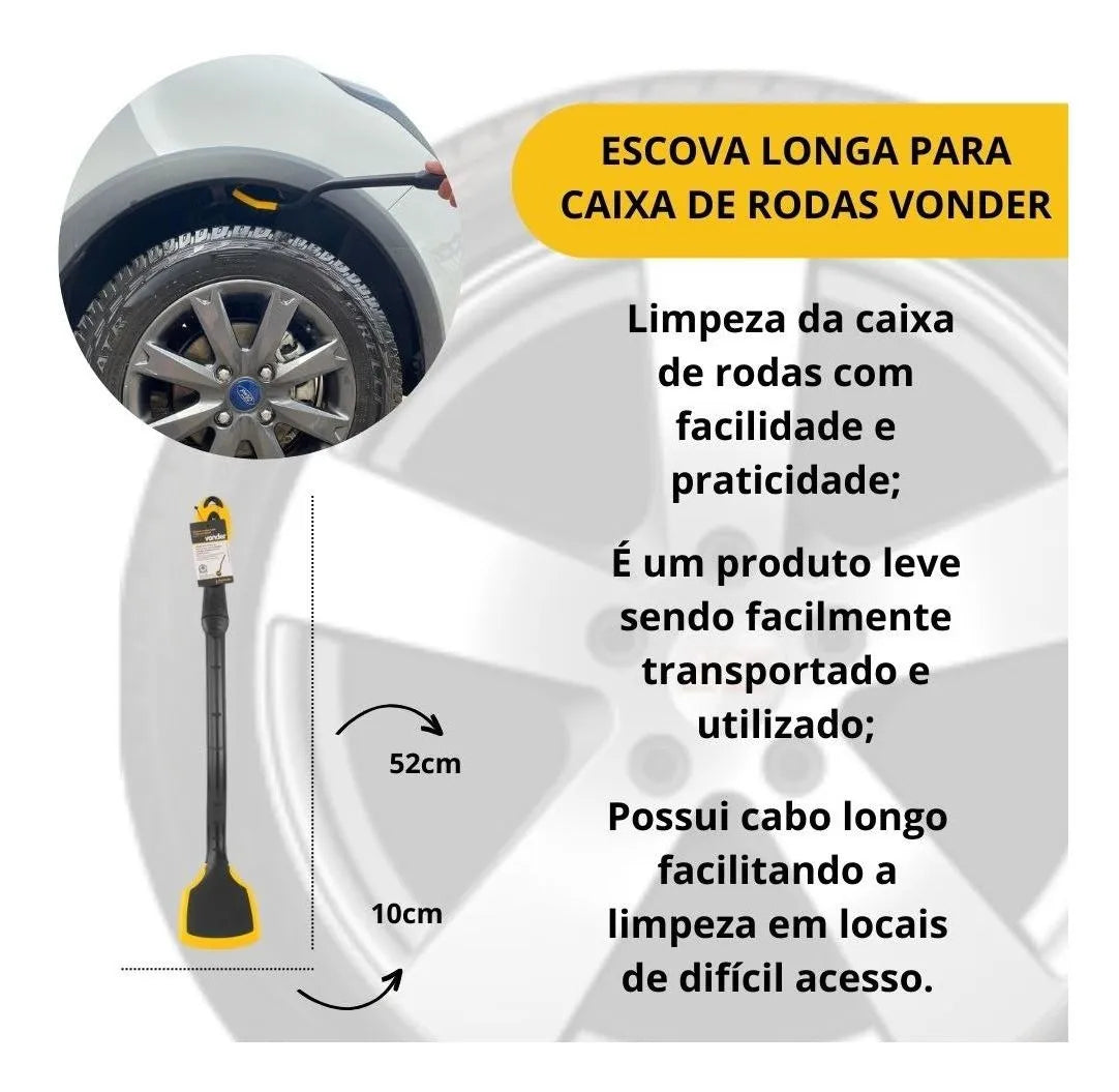 Combo Lava Carros Luva Microfibra Escova Roda E Caixa Carro
