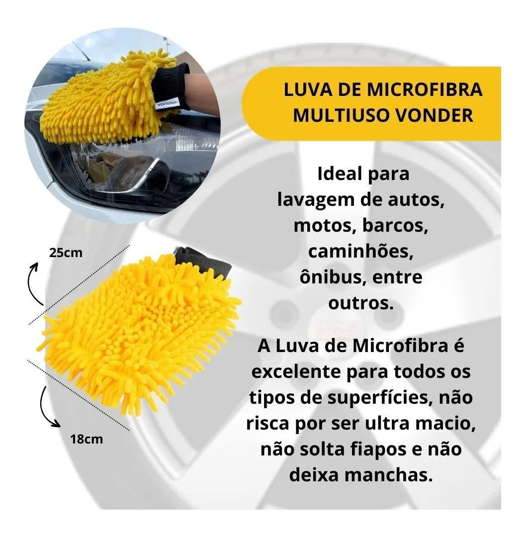 Combo Lava Carros Luva Microfibra Escova Roda E Caixa Carro